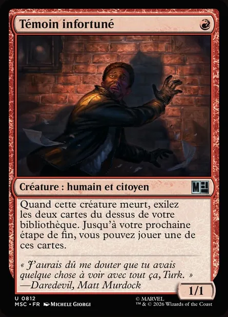 Témoin infortuné, carte Magic MSC 812 — extension Marvel Super Heroes Commander
