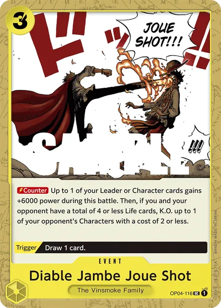 Diable Jambe Joue Shot, carte One Piece OP04-116 — extension KINGDOMS OF INTRIGUE