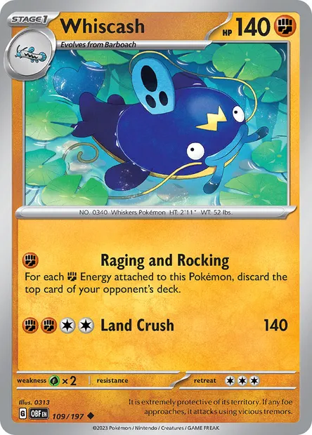 Whiscash, Pokémon card OBF 109 — Obsidian Flames set