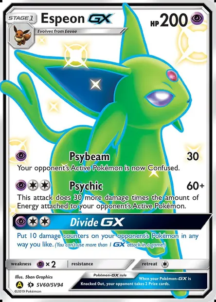 Espeon-GX, Pokémon card SMA SV60 — Hidden Fates Shiny Vault set