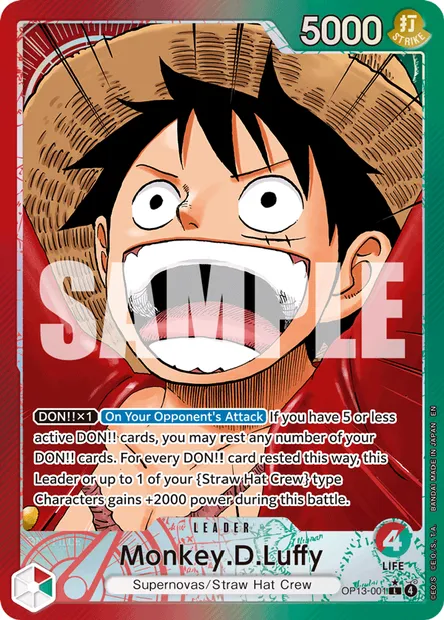 Monkey.D.Luffy, One Piece card OP13-001 — CARRYING ON HIS WILL set