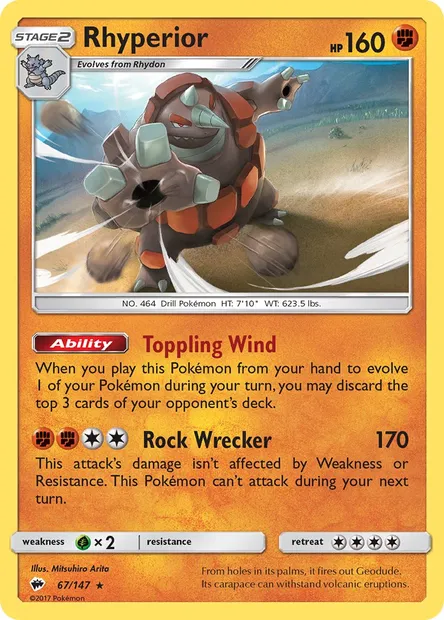 Rhyperior, Pokémon card BUS 67 — Burning Shadows set