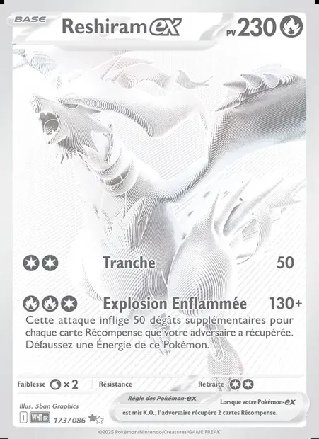 Reshiram-ex, carte Pokémon WHT 173 — extension Flamme Blanche