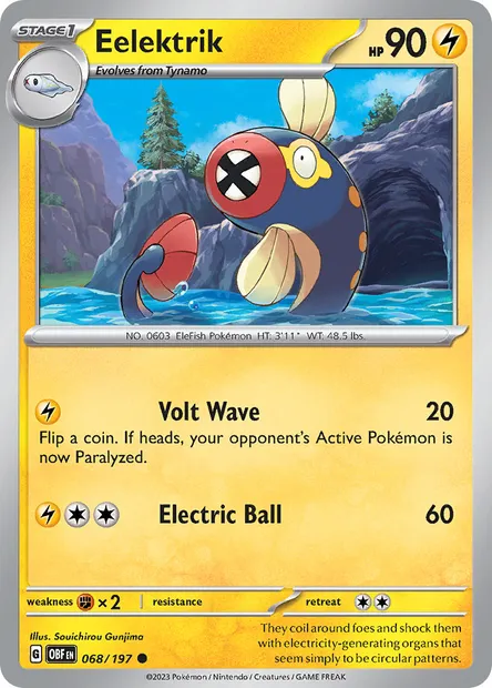 Eelektrik, Pokémon card OBF 068 — Obsidian Flames set