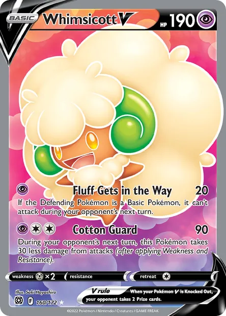 Whimsicott V, Pokémon card BRS 160 — Brilliant Stars set