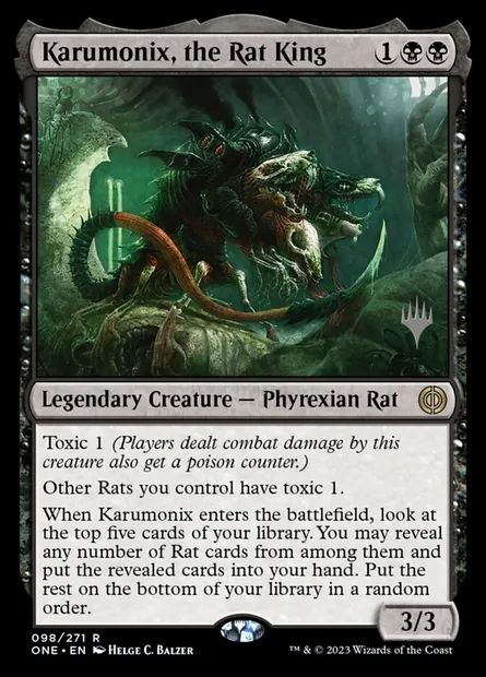 Karumonix, the Rat King, Magic card PONE 98p — Phyrexia: All Will Be One Promos set