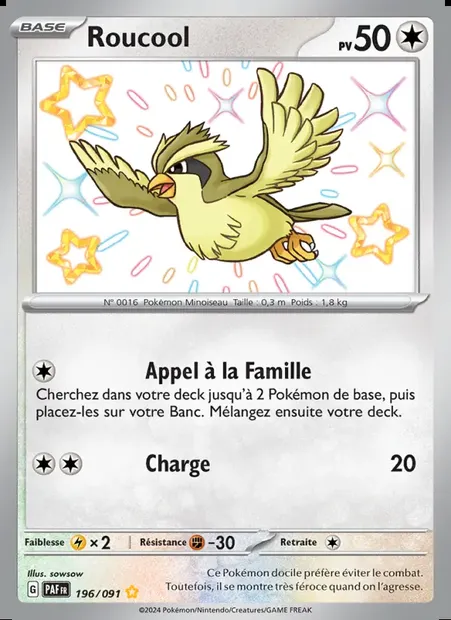 Roucool, carte Pokémon PAF 196 — extension Destinées de Paldea
