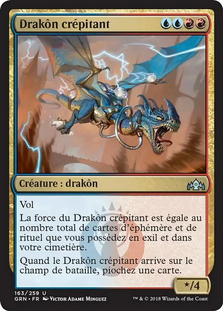 Drakôn crépitant, carte Magic GRN 163 — extension Les Guildes de Ravnica