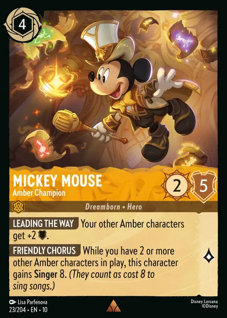 Mickey Mouse - Amber Champion, Disney Lorcana card CH10-023 — Whispers in the Well set