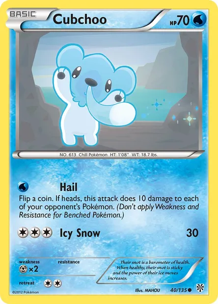 Cubchoo, Pokémon card PLS 40 — Plasma Storm set