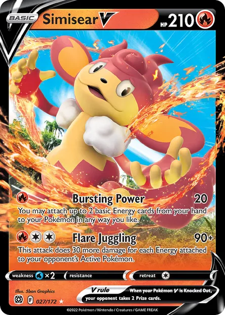 Simisear V, Pokémon card BRS 027 — Brilliant Stars set