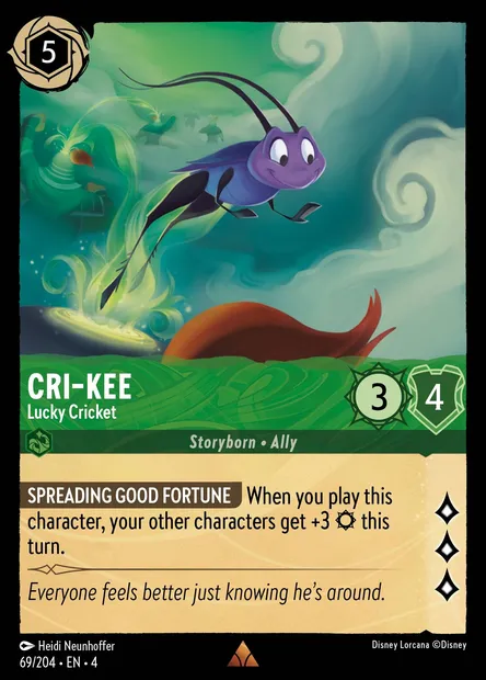 Cri-Kee - Lucky Cricket, Disney Lorcana card CH4-069 — Ursula's Return set