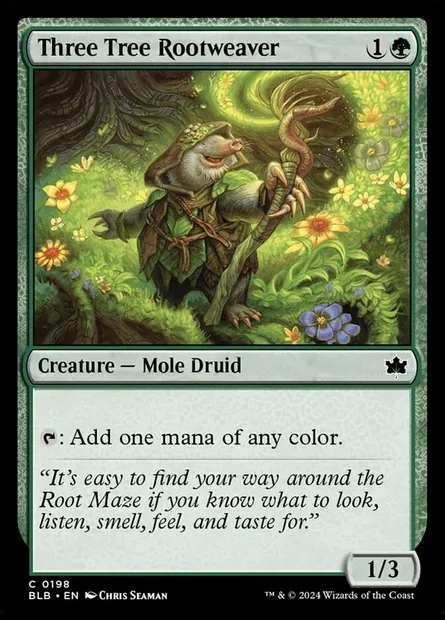 Three Tree Rootweaver, Magic card BLB 198 — Bloomburrow set