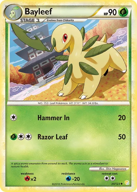 Bayleef, Pokémon card HS 35 — HeartGold SoulSilver set
