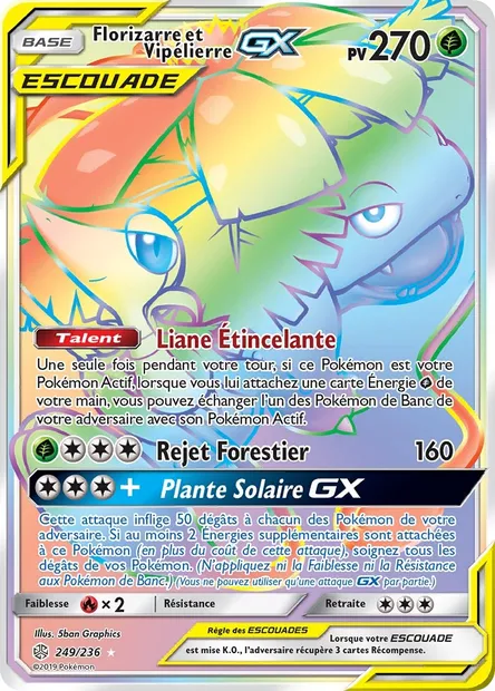 Florizarre et Vipélierre GX, carte Pokémon CEC 249 — extension Éclipse Cosmique