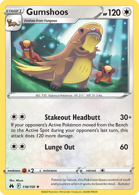 Gumshoos, Pokémon card CRZ 118 — Crown Zenith set