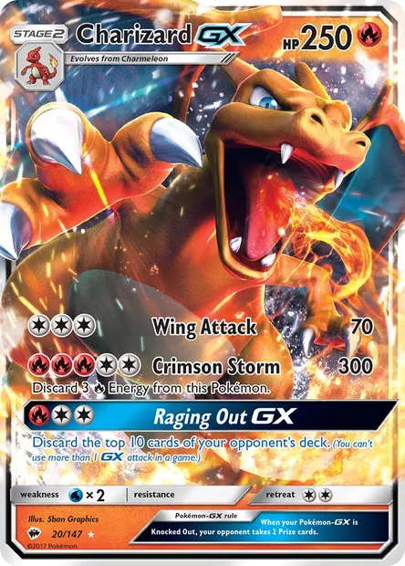 Charizard GX, Pokémon card BUS 20 — Burning Shadows set