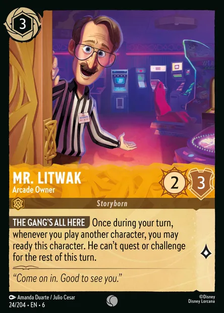 Mr. Litwak - Arcade Owner, Disney Lorcana card CH6-024 — Azurite Sea set