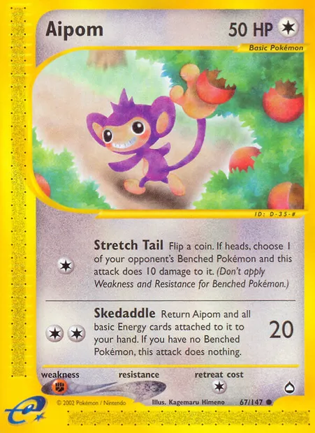 Aipom, Pokémon card AQ 67 — Aquapolis set