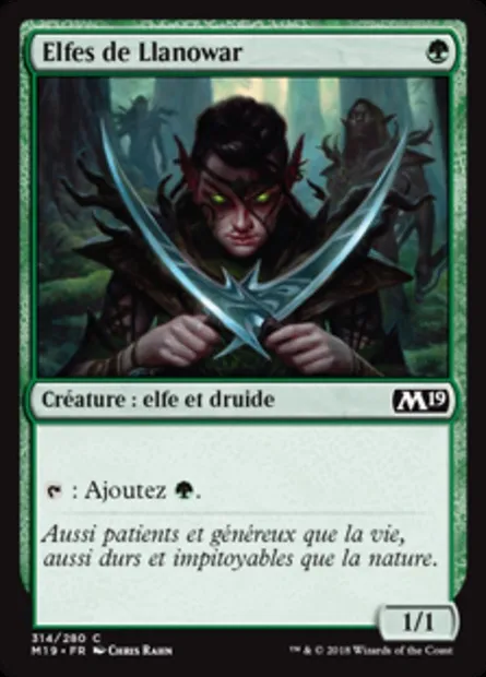 Elfes de Llanowar, carte Magic M19 314 — extension Core Set 2019