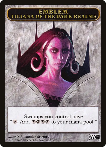 Liliana of the Dark Realms Emblem, carte Magic TM14 12 — extension Magic 2014 Tokens