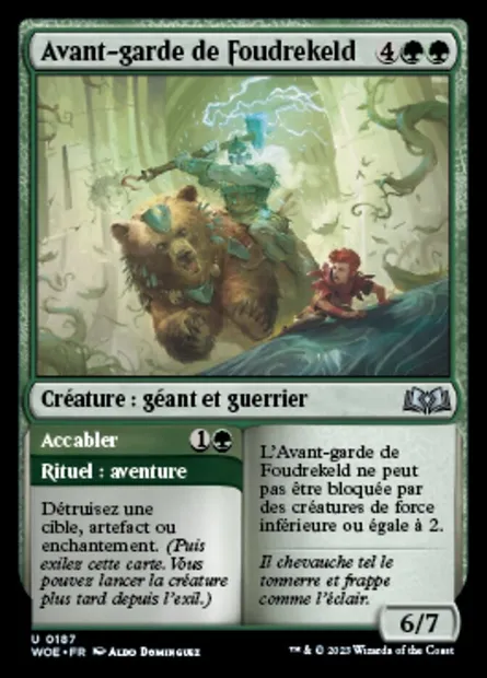 Avant-garde de Foudrekeld // Accabler, carte Magic WOE 187 — extension Wilds of Eldraine