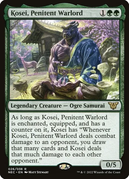 Kosei, Penitent Warlord, Magic card NEC 26 — Neon Dynasty Commander set