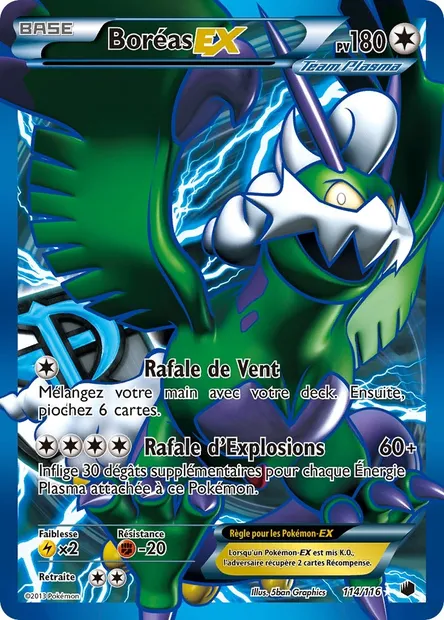 Boréas-EX, carte Pokémon PLF 114 — extension Glaciation Plasma