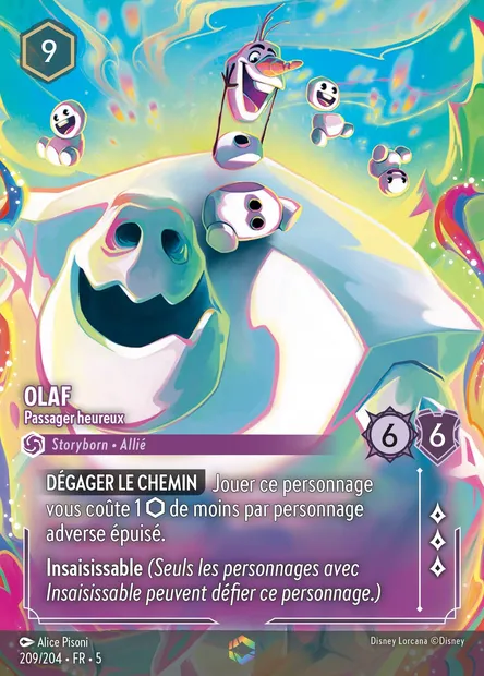 Olaf - Passager heureux, carte Disney Lorcana CH5-209 — extension Ciel Scintillant