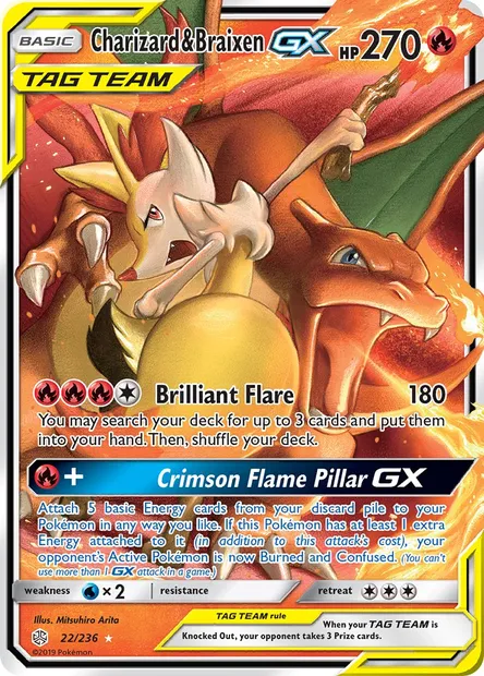 Charizard & Braixen GX, Pokémon card CEC 22 — Cosmic Eclipse set