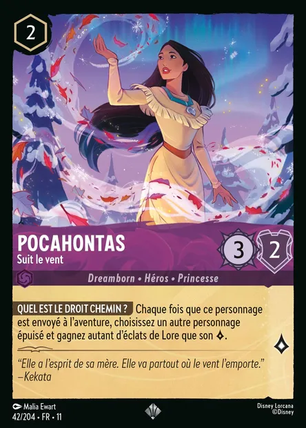Pocahontas - Suit le vent, carte Disney Lorcana CH11-042 — extension Givresort