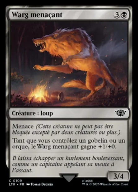 Warg menaçant, carte Magic LTR 109 — extension Le Seigneur des Anneaux : chroniques de la Terre du Milieu