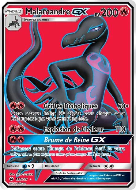 Malamandre GX, carte Pokémon BUS 132 — extension Ombres Ardentes