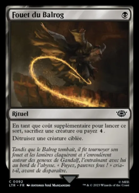 Fouet du Balrog, carte Magic LTR 92 — extension Le Seigneur des Anneaux : chroniques de la Terre du Milieu