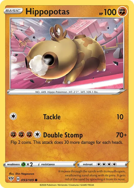 Hippopotas, Pokémon card DAA 93 — Darkness Ablaze set