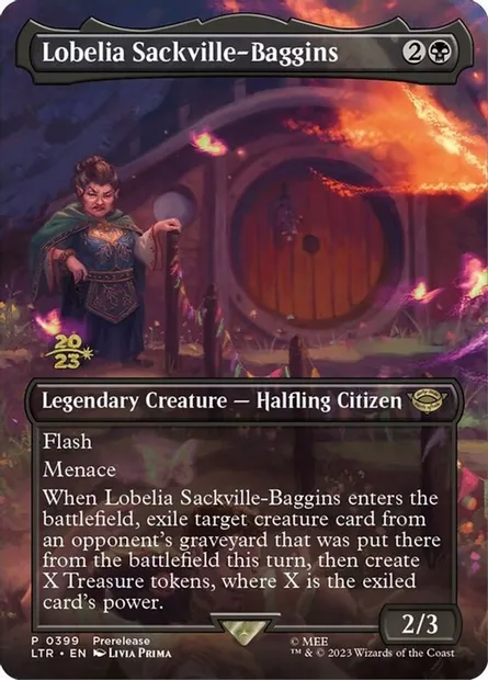 Lobelia Sacquet de Besace, carte Magic PLTR 399s — extension Tales of Middle-earth Promos