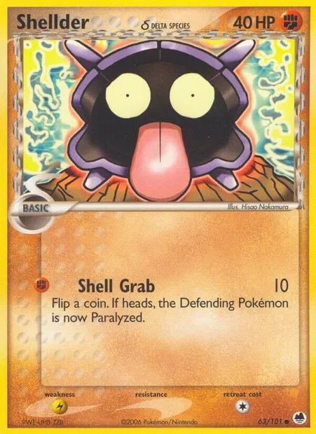 Shellder δ, Pokémon card DF 63 — Dragon Frontiers set