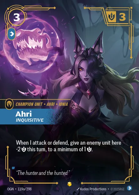 Ahri, Riftbound card OGN 119a — Origins set