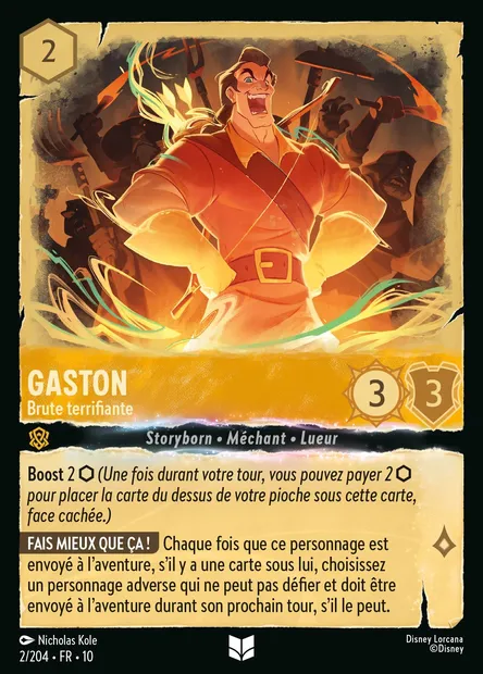 Gaston - Brute terrifiante, carte Disney Lorcana CH10-002 — extension Lueurs dans les Profondeurs