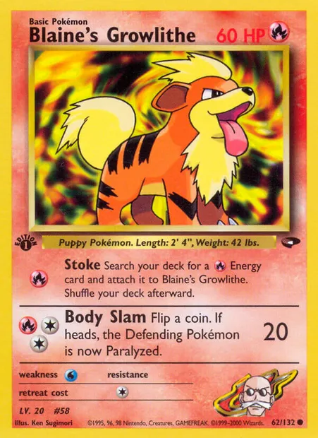 Blaine's Growlithe, carte Pokémon GC 62 — extension Gym Challenge