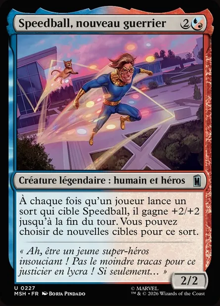 Speedball, nouveau guerrier, carte Magic MSH 227 — extension Marvel Super Heroes