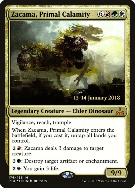 Zacama, Calamité primordiale, carte Magic PRIX 174s — extension Rivals of Ixalan Promos