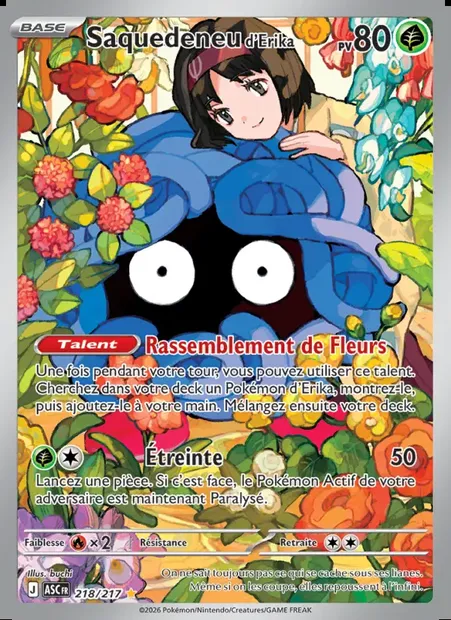 Saquedeneu d'Erika, carte Pokémon ASC 218 — extension Héros Transcendants