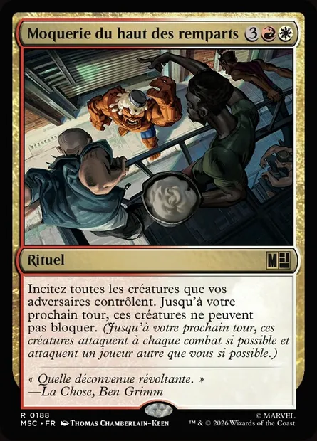 Moquerie du haut des remparts, carte Magic MSC 188 — extension Marvel Super Heroes Commander