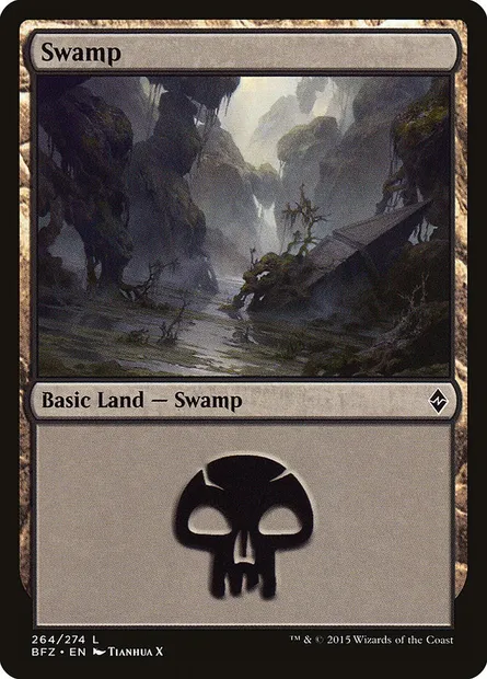 Swamp, Magic card BFZ 264a — Battle for Zendikar set