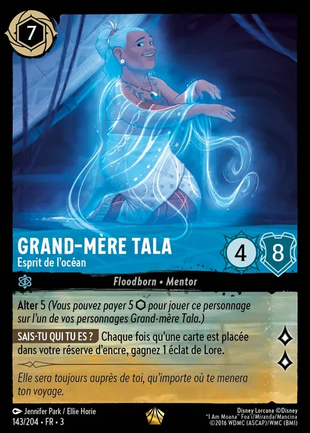 Grand-mère Tala - Esprit de l'océan, carte Disney Lorcana CH3-143 — extension Les Terres d'Encres