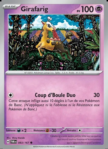Girafarig, carte Pokémon TWM 083 — extension Mascarade Crépusculaire