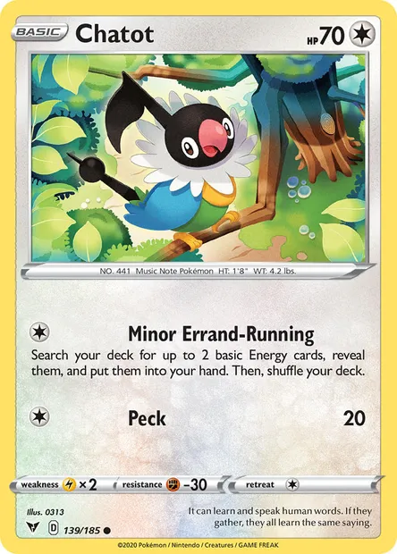 Chatot, Pokémon card VIV 139 — Vivid Voltage set