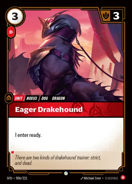 Eager Drakehound, carte Riftbound SFD 006 — extension Spiritforged