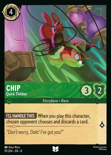 Chip - Quick Thinker, Disney Lorcana card CH8-097 — The Reign of Jafar set